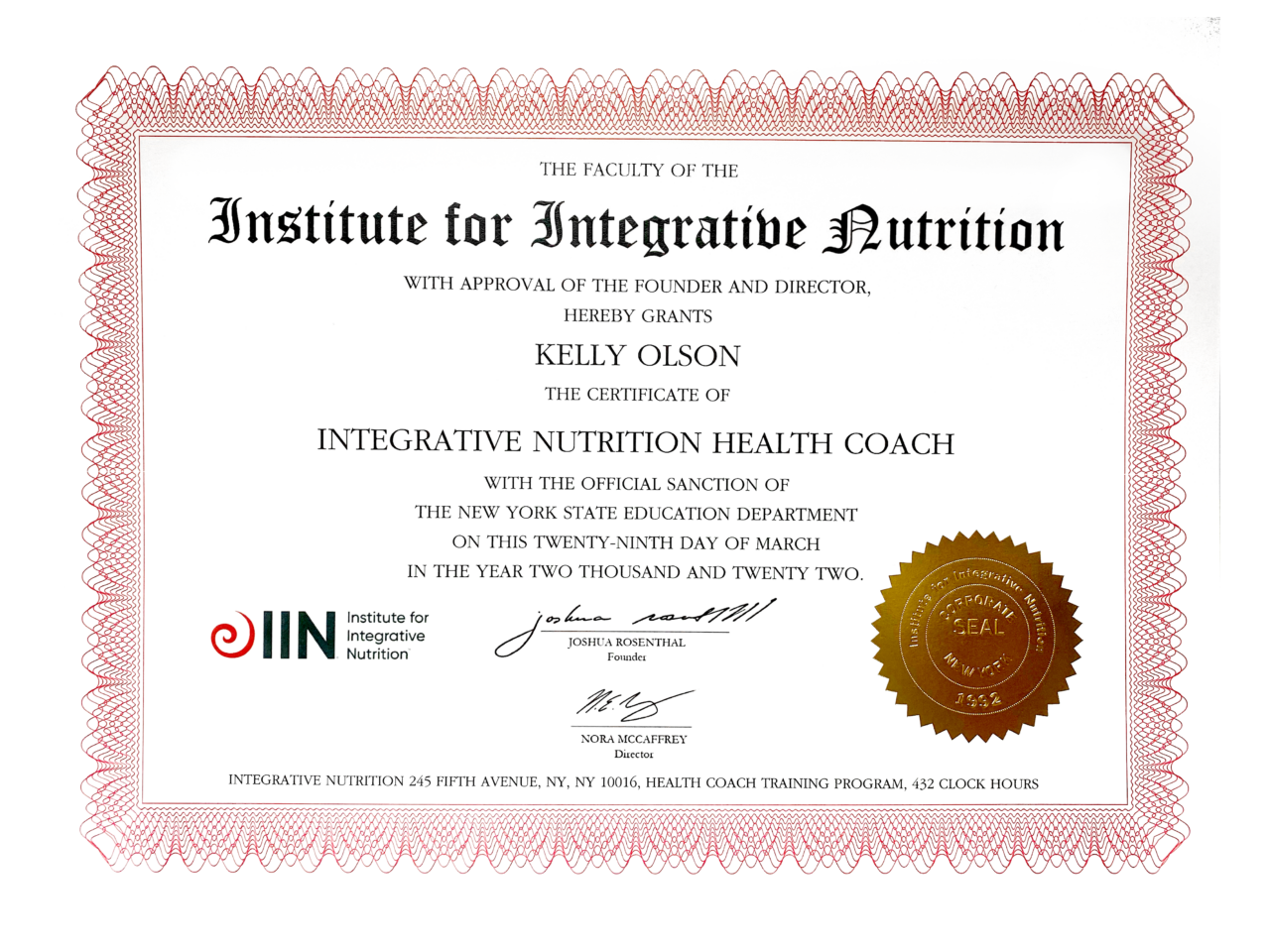 Kelly Olson - Integrative Nutrition Health Coach Certificate